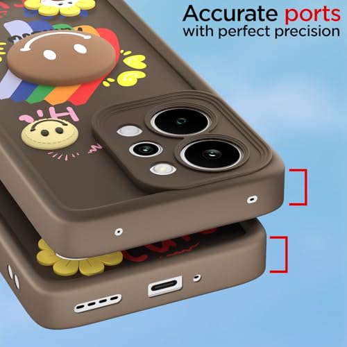 Image of Pikkme Back Cover for Realme P4 Power 5G | Soft Silicone| Cute Rainbow Smile & 3D Cartoon Flower Design | Shockproof Raised Camera Protection Bumper Case (Brown)