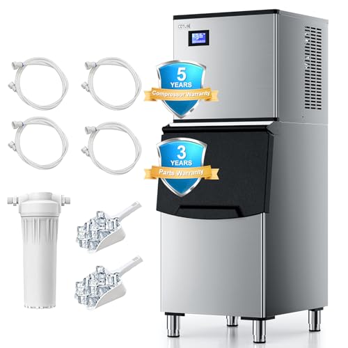 Image of COTLIN Commercial Ice Maker, 550LBS /24H with 350LBS Storage, Commercial Ice Machine with Self-Cleaning, Ice Ready in 5-15 Min, Timing Function, Ice Thickness Adjustment, Stainless Steel, ETL Approval