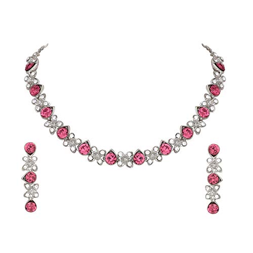 Atasi International Excellent Flower Design Silver Plated Alloy Princess Style Necklace Set for Women