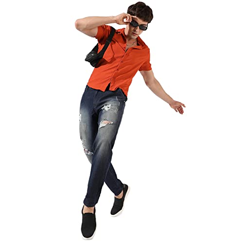 Image of CAHOOT Men's Button Up Shirt for Casual Wear | Regular Fit | Poly Lycra Shirt Crafted with Short Sleeve & Enhanced Stretch Comfort Fit for Everyday Wear