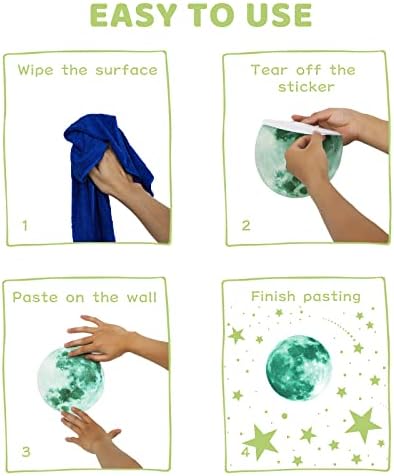 ECHOCUBE 637pcs Glow in the Dark Wall Stickers,114pcs Realistic 3D Luminous Stars, 1 Moon Wall Stickers,522pcs Dots for Ceiling or Walls,DIY Luminous Adhesive Stickers for Kids Baby Bedroom Decoration