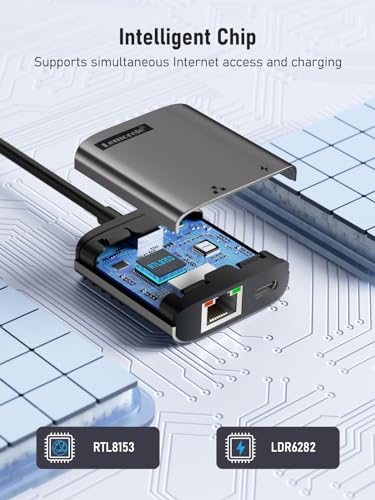 Image of Lemorele USB C to RJ45 Ethernet Network Adapter with PD 100W, Plug and Play, USB C to Ethernet LAN RJ45 Adapter for MacBook Pro /Air M1, Compatible with Windows, ChromeOS, Linux, XPS, etc.