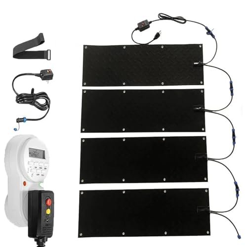 Heated Snow Melting Mats, Outdoor Stairs Heated Driveway Mats with Timer, Snow and Ice Snow Melting Mats Outdoor w/ 9.8FT Power Cord, IPX5 Waterproof, 2 inch/h Melt(4 Pcs-10in x 35.4in (25.4x90 cm))