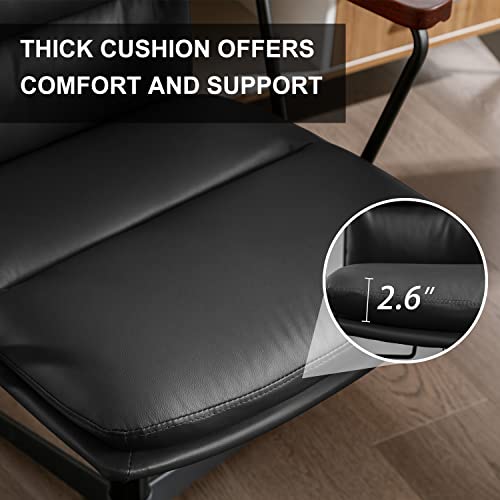 Okeysen Office Desk Chair No Wheels, Swivel Chair With Retro Wooden Armrests, Criss Cross Legged Armless Computer Chair For Home Office, Mid Century Modern Adjustable Task Chair With Thick Cushion #TOP2