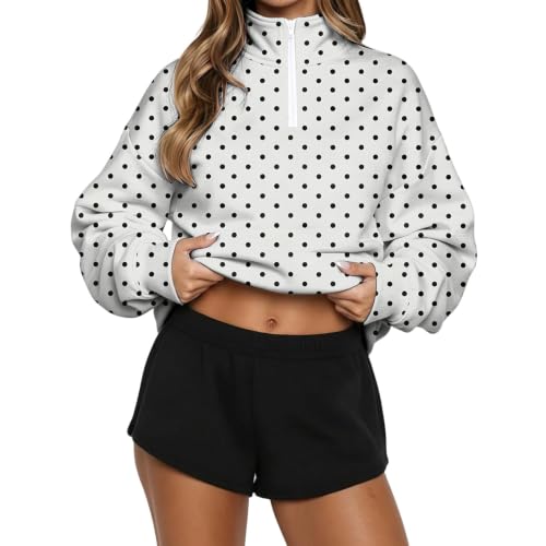 Polka Dot 1/2 Zip Pullover Women Oversized Mock Neck Cute Sweatshirts - image 4