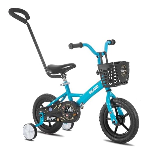 KEANO Voyager 12 Inch Kids Bike for Boys and Girls Ages 3-4 Years, Toddler Bike with Training Wheels & Basket, Detachable Parent Push Handle, Children Bicycle in Blue