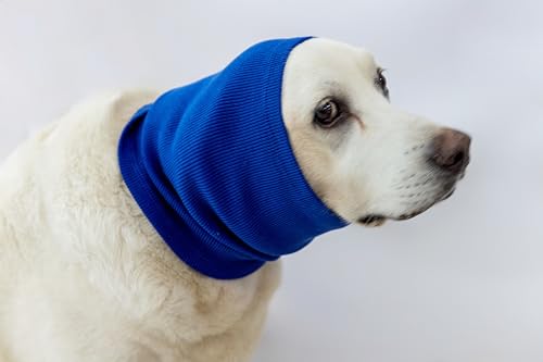 Image of Calming Dog Snood - Anti-Anxiety Ear Cover Neck Gaiter Safe & Sound Noise Reduction Dog Ear Snood Blue L