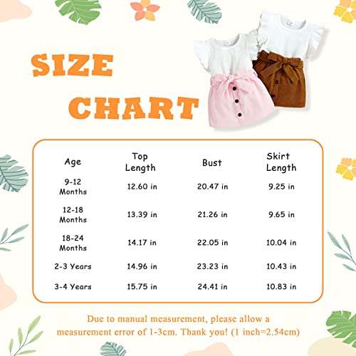 Pakglejg Toddler Baby Girl Skirt Outfit Ruffle Sleeveless Ribbed T-Shirt Tops A-Line Mini Skirt Set Infant Kids Summer Clothes 9M-4Y (White Brown, 2-3 Years) #TOP5