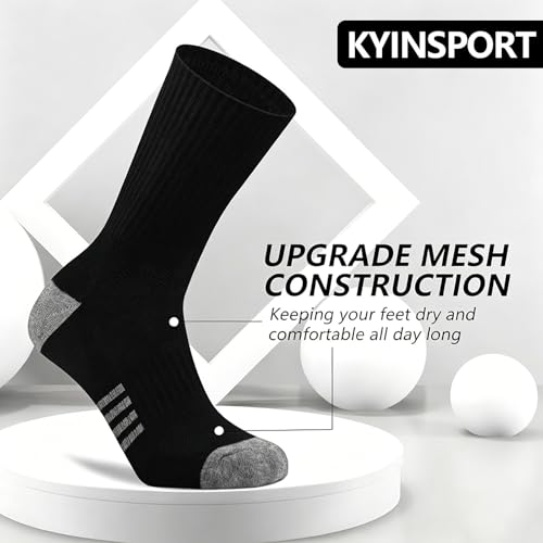 Image of Men's Cushioned Crew Socks 6 Pack Cotton Running Athletic Socks Sport Daily
