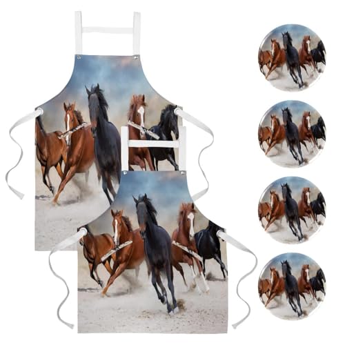 Tablier de cuisine pour pâtisserie et nettoyage de la maison au motif chevaux