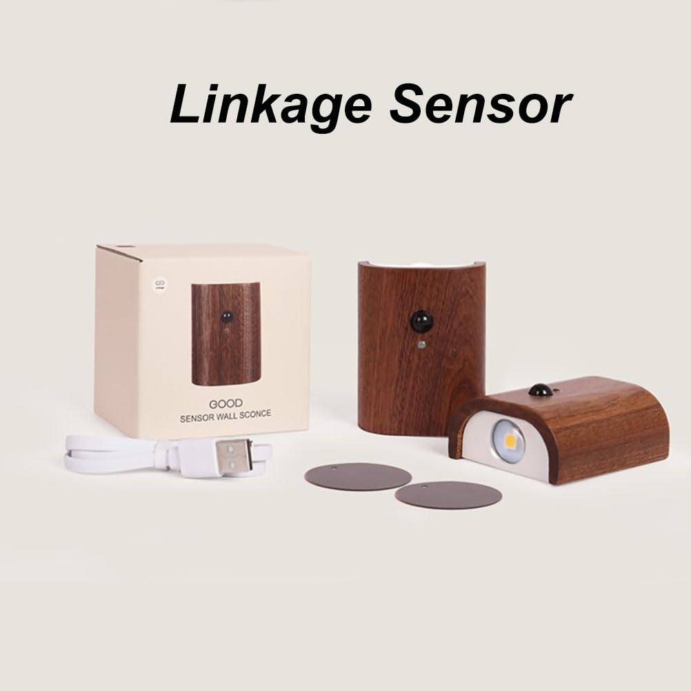 Applique Murale en Bois Rechargeable avec détecteur de Mouvement Intérieur LED Lampe Murale sans Fil Rechargeable USB Veilleuse Up Down Éclairage Mural magnétique 3000K Lumière Chaude 2 pièces,B