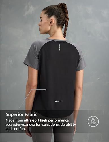 Image of Symbol Premium Women's Solid Regular Fit Sports Stretch T-Shirt | Round Neck | Raglan Sleeve | Moisture-Wicking | Activewear | Running | Gym | Plain (Available in Plus Sizes)