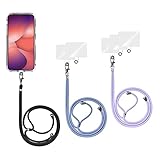 Olliwon 3 Pièces Tour de Cou Telephone Universelle Cordon de Collier avec 6 Patchs, Longe Porte-clés Lanière Compatible avec Coque de Téléphones Portables pour Smartphone (Noir+Bleu Clair+Lavande)