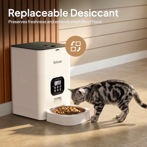 VOLUAS Automatic Cat Feeder, 4L Timed Dry Food Dispenser for Cats & Dogs | Programmable Portion Control, Up to 4 Meals Daily, Dual Power Supply, Power-Off Memory, 10-Second Voice Recorder - Image 7