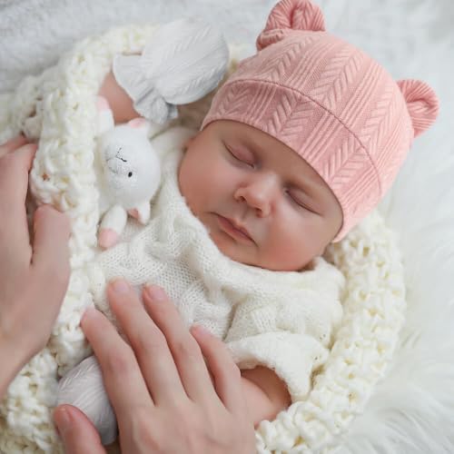 Image of BQUBO Newborn Baby Hats Bear Ears and Mittens Sets Preemie Caps Baby Boy Girl Infant Hospital Beanie for 0-3 Months