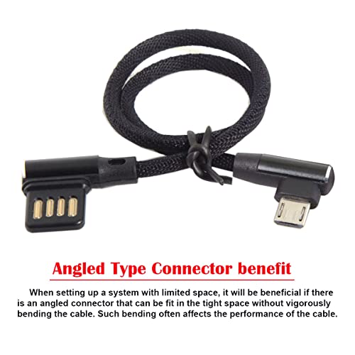 CY Micro USB 5Pin to Left Right Angled 90 Degree USB 2.0 Data Cable with Sleeve for Tablet Phone 15cm, Black - Image 2