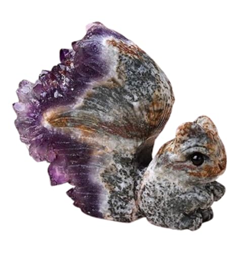 Écureuil en améthyste naturelle et grappe de cristal violet sculpture déco