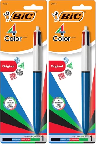 Image of BIC 4-Color Original Retractable Ball Pens, Medium Point (1.0mm), 1-Count Pack, Retractable Ball Pen With Long-Lasting Ink (Pen barrel color may vary) (Pack of 2)