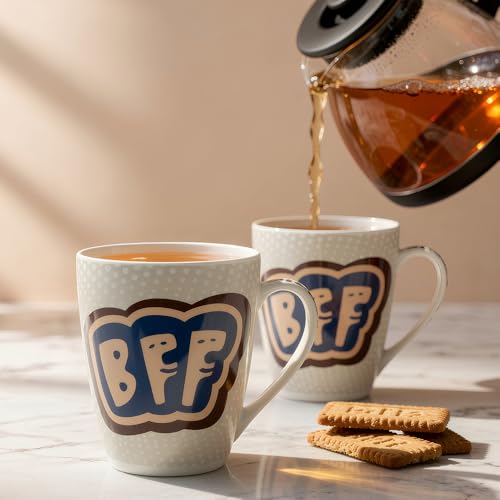 Image of U.P.C. U.P.C.Milk Mug Set of 2 | Ceramic & Bone China Coffee Milk Cups | Designer Printed Tea Coffee Mug Set | Large Capacity Milk Mugs | Microwave Safe Cup Set | Drinkware Gift Set (BFF-Blue)