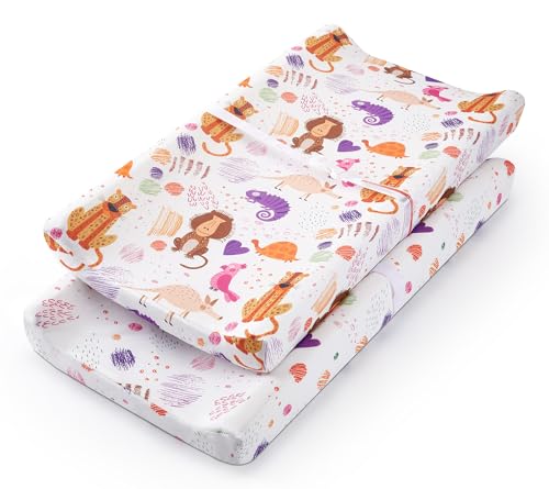 Image of Baby Changing Pad Cover, Changing Table Cover for Girls Boys, Ultra Soft Breathable, 2 Pack Animal Graffiti & dot Printing