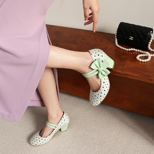 Inornever Black Heels for Women Mary Jane Chunky High Heels Dressy Shoes Round Toe Ankle Strap Mid Block Heel Dress Pumps Shoes (Black/Light Blue/Mint Green/Pink/Mustard Yellow) (8.5,Light Green)3