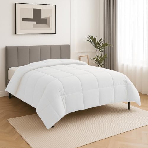 Image of Full Size Comforter Set - All Season Down Alternative Bedding Comforter Set - Quilted Duvet Insert with Corner Tabs - Box Stitched Blanket - Breathable, Soft - White