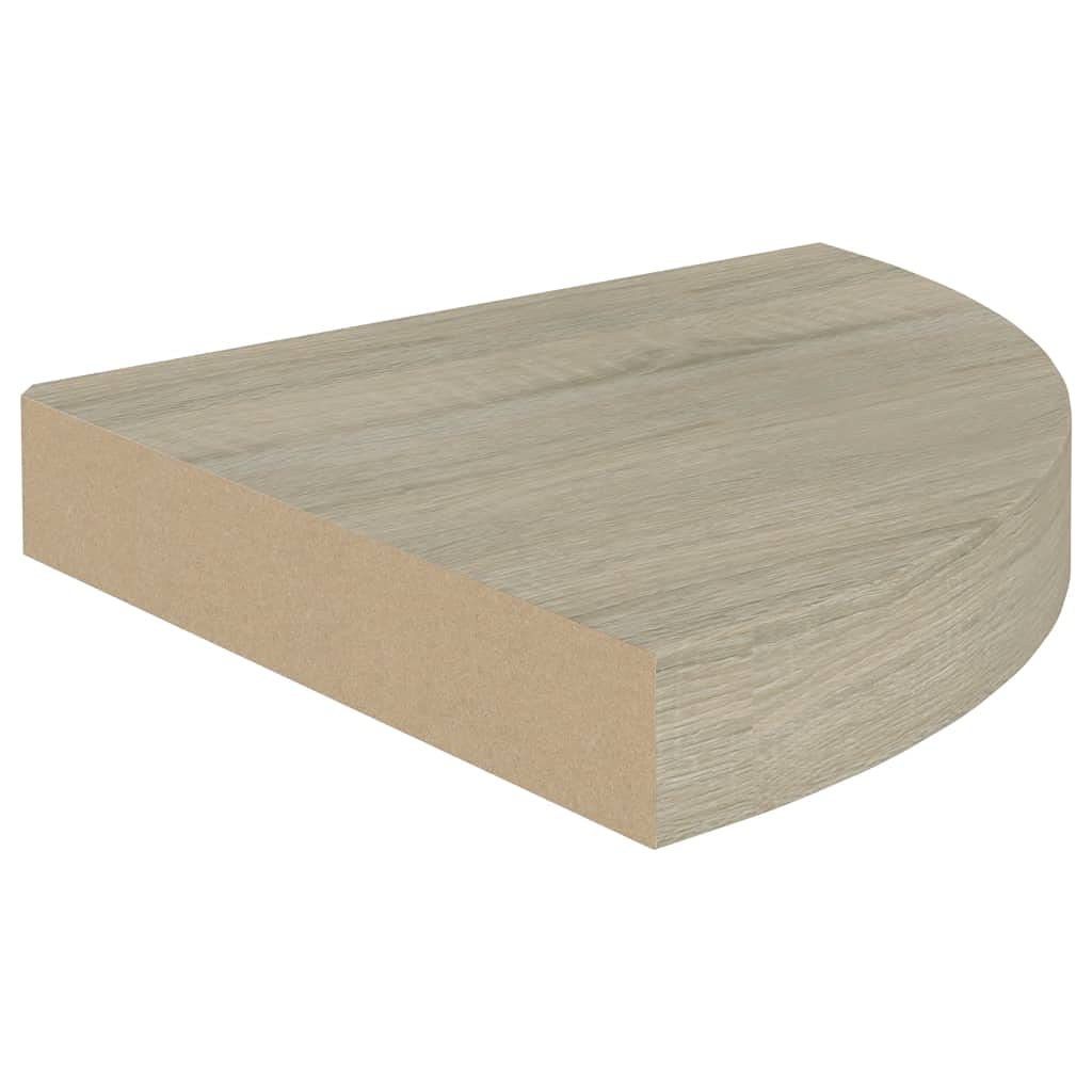 Eck-Schweberegal 2 STK. Eichen-Optik 25x25x3,8 cm MDF Wabenplatten-Design Metall Wandhalterung Unsichtbares Befestigungssystem Stabile Aufbewahrung für Bücher Dekoartikel