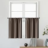 MRTREES Short Tier Curtains Coffee Brown Kitchen Tiers Room Darkening Cafe Curtains Bathroom 34 x 36 inches Long Small Window Treatment Set 2 Panels Rod Pocket