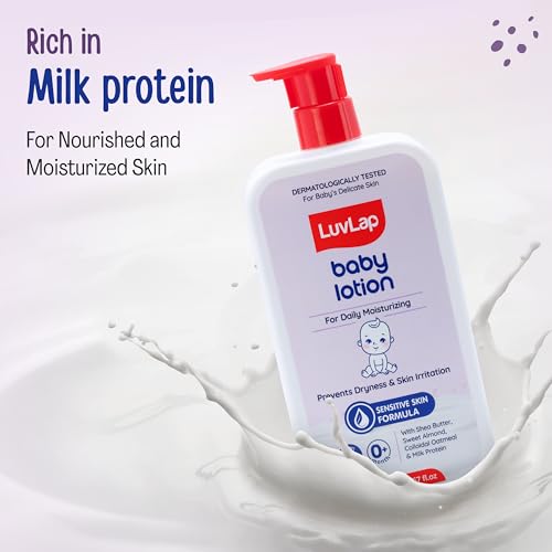 Image of LuvLap Baby Lotion with Milk Protein - 700ml, Suitable for Baby's Delicate Skin, 24 Hour Protection for Sensitive Skin, Shea Butter and VIT E, Paraben Free, Sweet Almond Oil, Dermatologically Tested