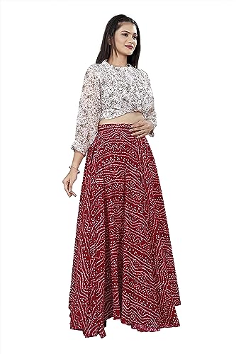 Image of Women's American Crepe Blooming Flared Long for Traditional Stitched A-line Flare Skirt for Girls with 12 Meter Flare 40inch Height