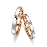 ANAZOZ Anillos 2PCS Anillos de Compromiso Parejas Oro 18K Anillos Redondo con Dos Tonos Diamante Blanco 0.009ct Oro Rosa y Plata Talla Mujer 18,5 & Hombre 17