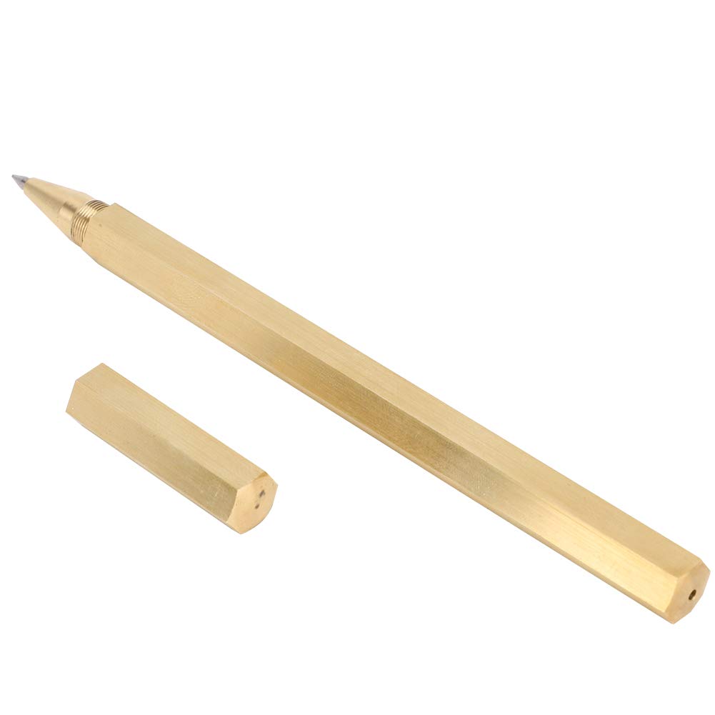 Ausla Penna Gel Esagonale in Ottone Spazzolato, Forniture per Ufficio Scolastico, con Scala, Ricarica Inchiostro Gel da 0,5 Mm (0,5 mm)