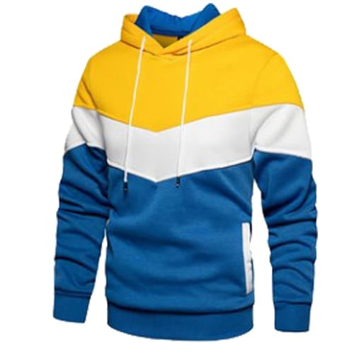 Men's Hoodie Warm Fleece Color Block Patchwork Sweatshirts Winter Slim Fit Pullover Long Sleeve for Workout Outdoor2