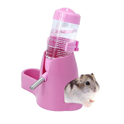3 in 1 Hamster Hanging Water Bottle Pet Auto Dispenser with Base for Dwarf Hamster Mouse Rat Hedgehog (80ML, Pink) - Image 5