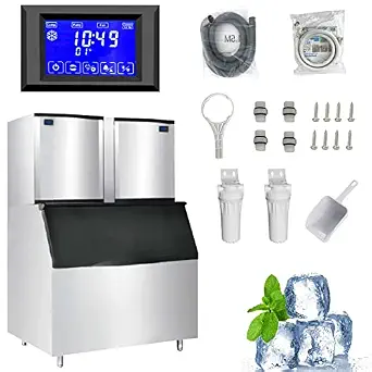 Commercial Ice Maker Machine 2000Lbs/24H, 1003Lbs Storage, Clear Ice Cubes in 8-15 Mins, Stainless Steel