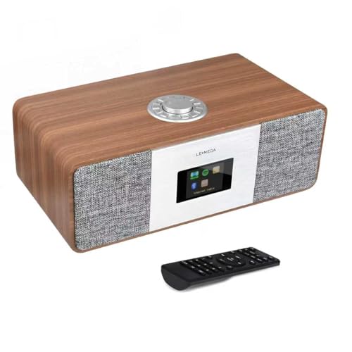 Lemega MSY3+ WiFi Internet Radio,FM Radio,Spotify Connect,Bluetooth Speaker,Stereo Sound,Wooden Box, Dual Alarms Clock,40 Pre-Sets,Full Remote and OKTIV App Control - Dark Walnut
