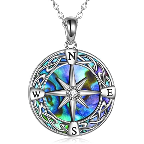 YAFEINI Compass Necklace Sterling Silver Celtic Knot Key Necklace Graduation Friendship Talisman Travel Necklace Inspirational Graduation Gift Jewelry Gifts for Women Girls Cover
