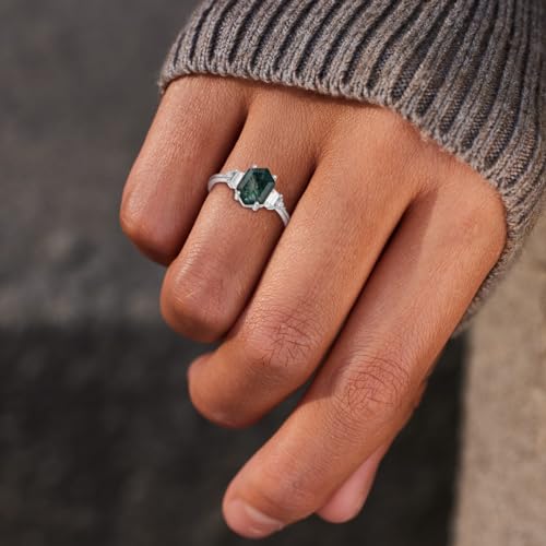 Natural Moss Agate Ring 925 Sterling Silver Engagement Promise Rings for Women Birthday Jewelry Gift3