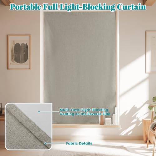 Image of 100% Blackout Curtains for Bedroom Stick On Curtain Window Shades Pull Down Blackout Window Cover No Drillng Self Adhesive Curtains No Rod Small Windows, W46 x L72 inch, 1 Panel, Light Brown