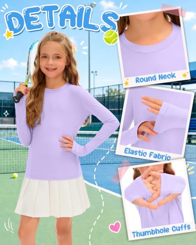 Image of 3 Pack Girls' Rash Guard Swim Long Sleeve Shirt UPF 50+ UV Sun Protection Quick Dry Tee with Thumb Holes 5-14Y