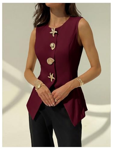 MakeMeChic Women's Blazer Vest Top Sleeveless Metal Button Down Split Hem Dressy Business Old Money Tops2
