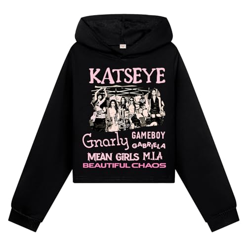 Minhuaha Katseye Fans Hoodie for Girls Fashion Hoodie Kids Tops (Black 7 Years)