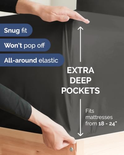 Image of 2 Pack Extra Deep Twin Fitted Sheets with Extra Deep Pockets - Charcoal | Hotel Luxury Bottom Fitted Sheets Only, Soft, Fade & Wrinkle Free, Breathable & Comfy, All Around Elastic Fitted Sheets