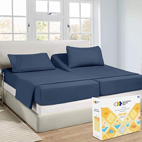 Luxury Split King Sheets Set For Adjustable Bed, 100% Cotton 400 Thread Count, Snug Fit, 5Pc Set With 2 Twin-Xl Fitted Sheets, Sateen Weave, Best Hotel Quality Bedsheets (Split King, Indigo Navy Blue)
