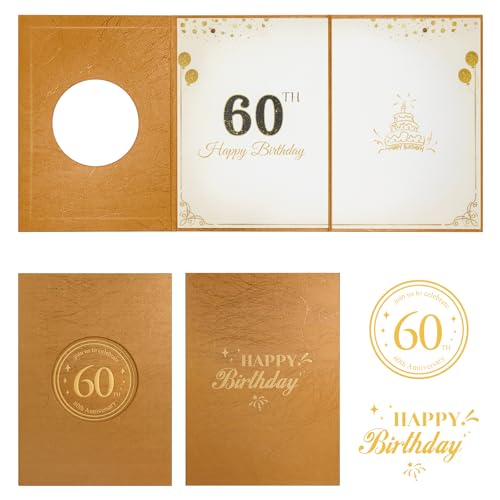 IRENE 60th Birthday Decorations, Dark Gold Happy 60th Birthday Anniversary Party Guest Book for Men Women Alternative Signature Board Card for Creative Signing Party Supplies