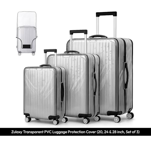 Image of Zulaxy Luggage Cover Set of 3 for Trolley Bags | Transparent PVC Suitcase Covers | Waterproof Dustproof Scratch Resistant Luggage Protector | Clear Travel Bag Covers with Zipper (20, 24, 28 Inch)