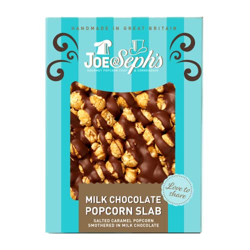 Joe & Sephs Milk Chocolate Popcorn Slab (1x115g) Salted Caramel Gourmet Popcorn Belgian Milk and White Chocolate Air-Popped Popcorn 37% of Cocoa Gifts for Men and Women Festive Snacks