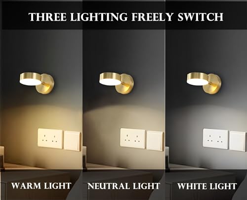 YOOCHUENG Wall Light Indoor Bedside Wall Lights LED Reading Light Gold,350° Rotating 90° Adjustable Tri-Colour Lighting (Warm/White/Neutral) for Bedroom,Bathroom,Style B - Image 4