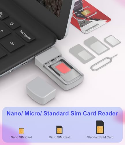 Image of USB SIM Card Reader - Sim Card Adapter Kit with Eject Pin - Micro /Nano /Standard Sim Card Readers - USB to Sim Card Adapter Edit and Read Messages /Contacts - SIM Adapters for Laptops Computer Windows