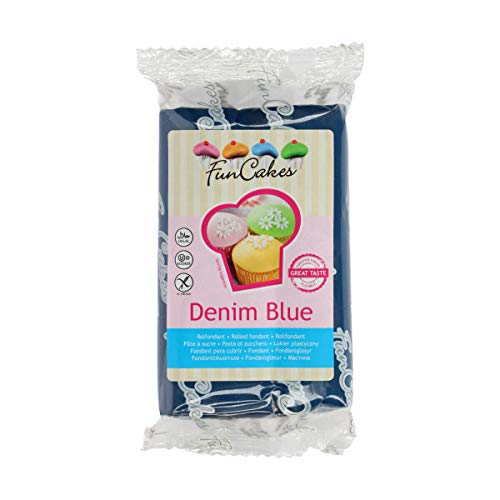 FunCakes Pâte à Sucre Demin Bleu Facile à Utiliser Lisse Flexible Doux Décoration de Gâteaux Halal Casher sans Gluten 250 g